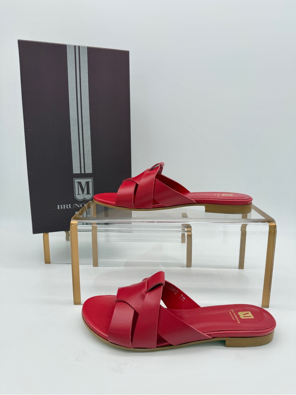 Bruno Magli Andria Woven Slide Sandal Ruby Leather Red Size 7